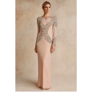 Vintage NWT deadstock Full Length Pale Pink Formal Seqiun Gown Dress M